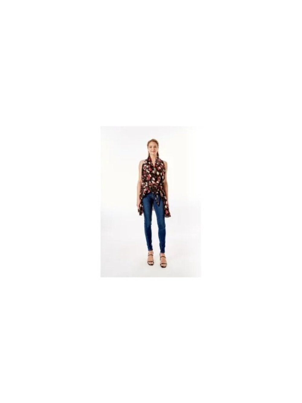 Black Floral High-Low Vest Cover-Up Tie Waist - Womens Layering Beach Cruise New - Picture 2 of 2